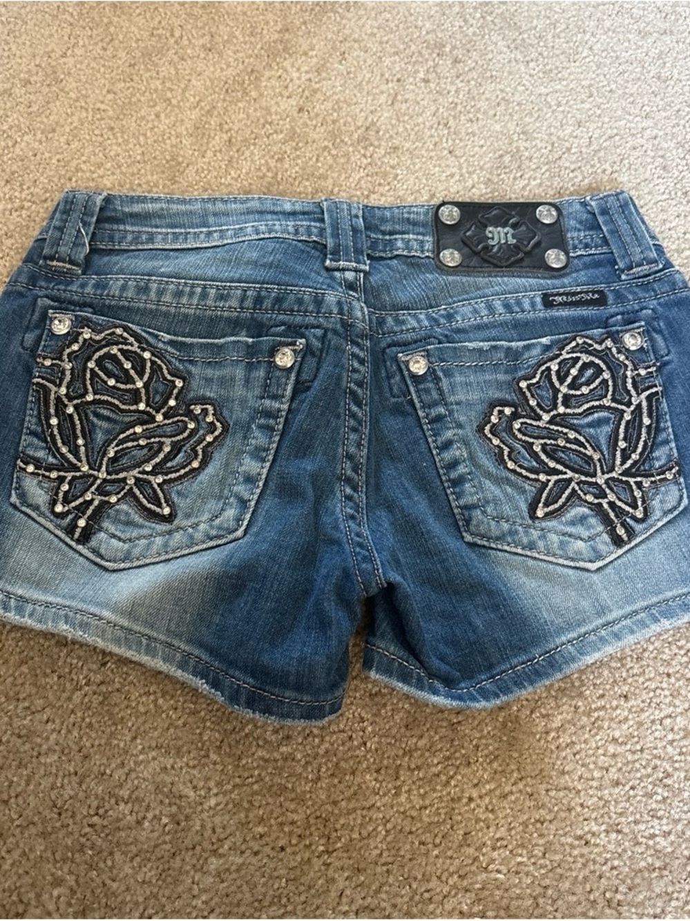 Miss Me Super Lowrise Light Blue Mini Denim Jeans Label